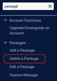 WebHost Manager - Delete a Package