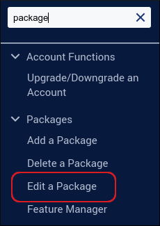 WebHost Manager - Edit a Package