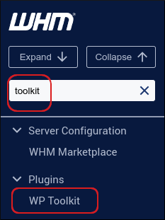 WHM - WP Toolkit menu
