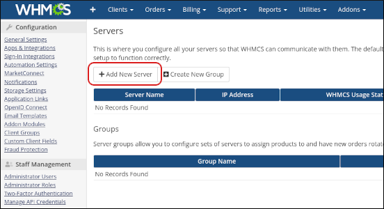 WHMCS - Servers - Add New Server