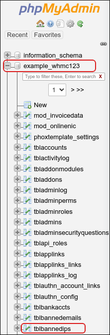 WHMCS - phpMyAdmin - tblbannedips table