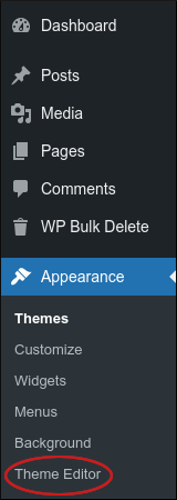 WordPress sidebar - Appearance - Theme Editor