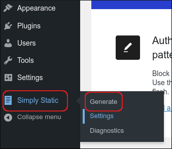 WordPress - Simply Static - Generate