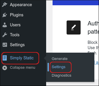WordPress - Simply Static - Settings