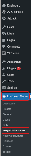 WordPress sidebar - LIteSpeed Cache - Image Optimization